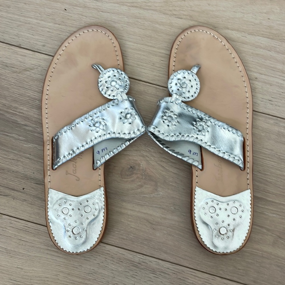 Jack Rogers Silver and Tan Sandals